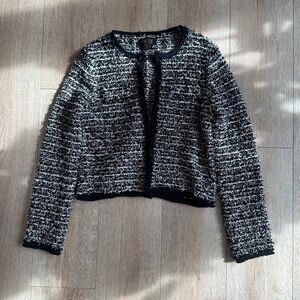 Truth by Republic Tweed Cropped Jacket Medium Black White Textured Open Front